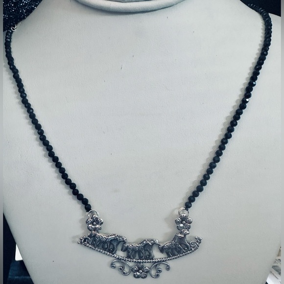 Sparkling Black Spinel Beaded 20" Sterling Silver Horse Necklace NWT - Picture 6 of 10